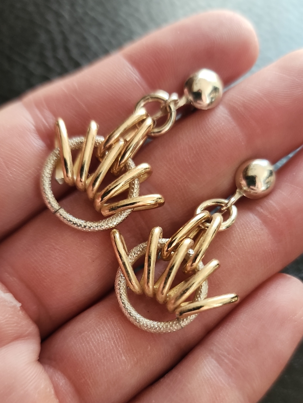 VTG Gold Drop Hoop Screw-Back Earrings with Textured Accents - Women
